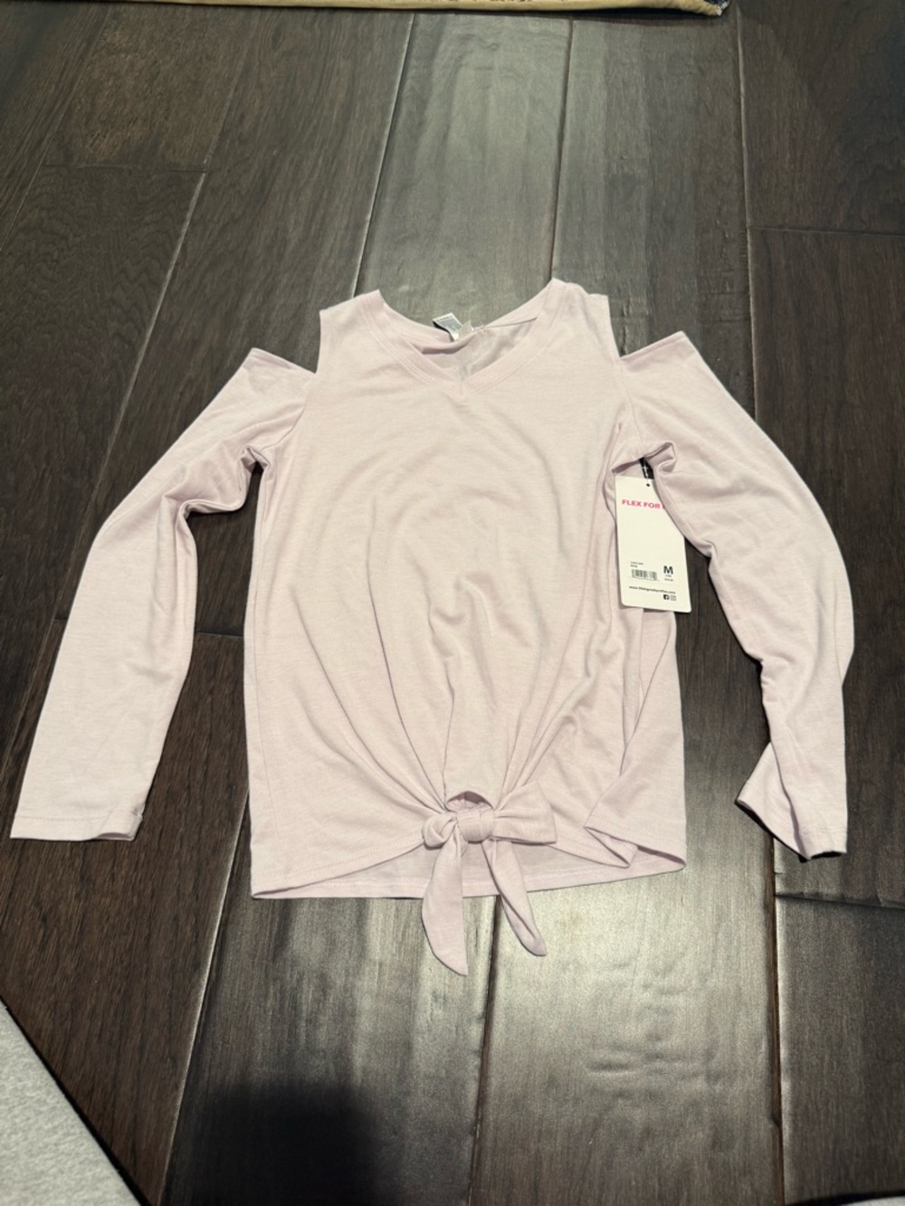 90 Degree By Reflex Lavender Cold-Shoulder Tie-Front Long Sleeve Top